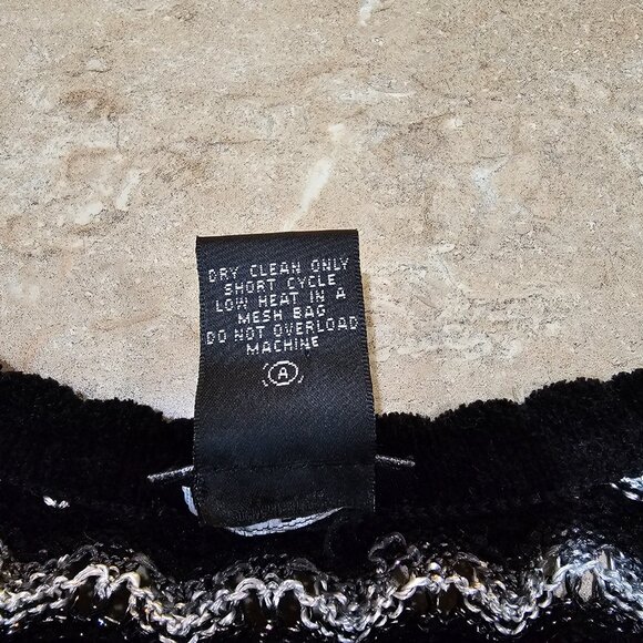 Women's Doncaster Silk Blend Cardigan Sweater Black/White/Gray/Silver Size L - Picture 6 of 7